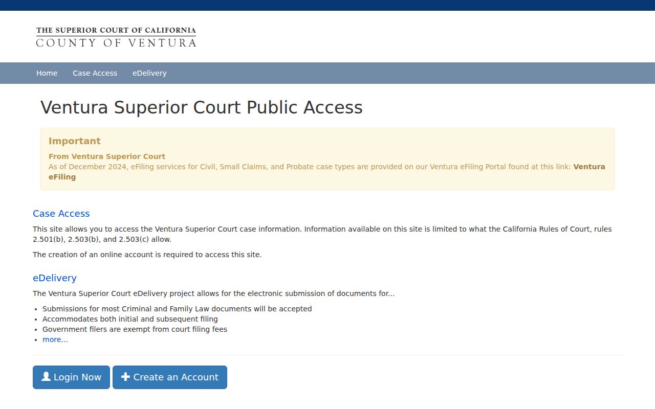 Thousand Oaks people search Ventura Superior Court public access portal