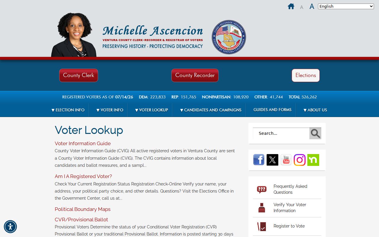 Thousand Oaks voter records links from Ventura County Elections
