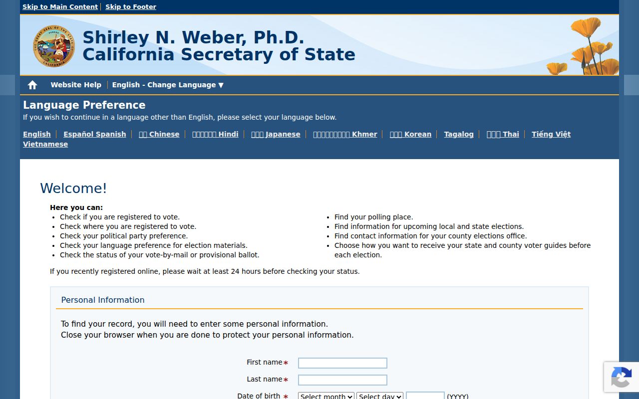 Thousand Oaks voter records search through California My Voter Status